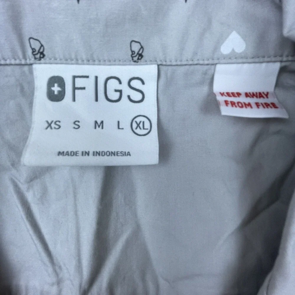Figs Loungewear Top Womens Extra‎ Large Grey Medical Heart Dream Big Collared